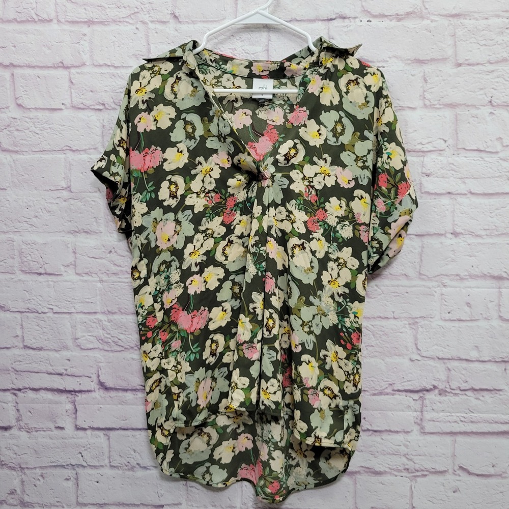 Cabi Olive Green Floral Twist Front Blouse S Cottagecore Boho Fairycore Romantic